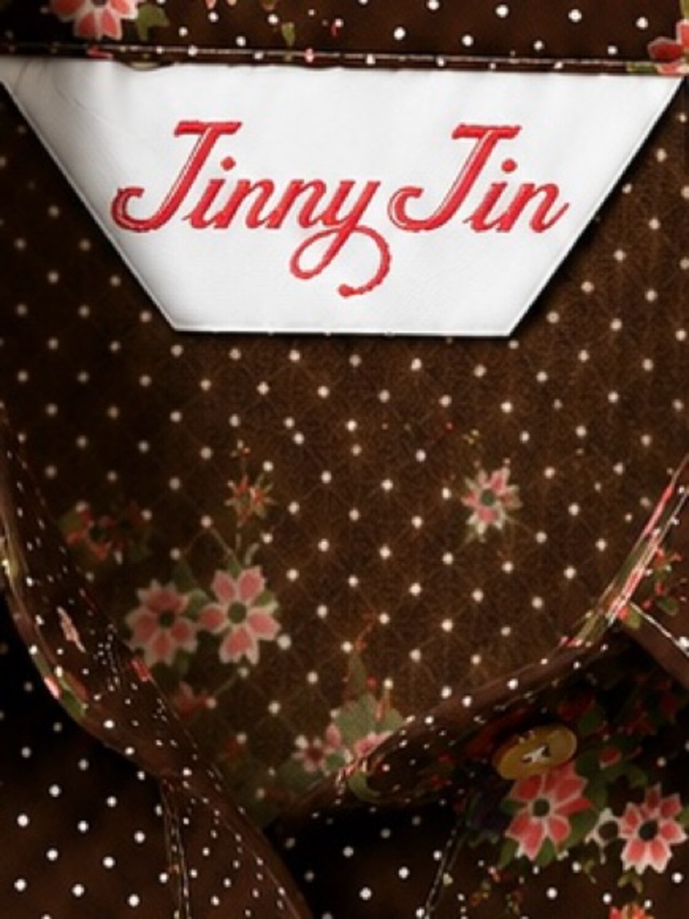 Vintage 70s Jinny Jin Floral Crop Shirt Brown Pink Retro Disco Size 8 - Picture 4 of 6